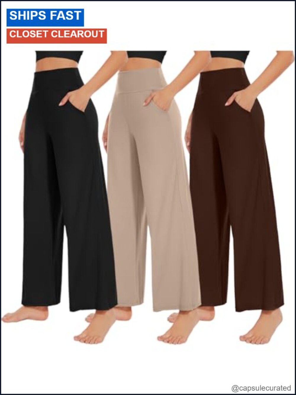 3 Pack Wide Leg Palazzo Lounge Pants High Waist Pockets Yoga Workout